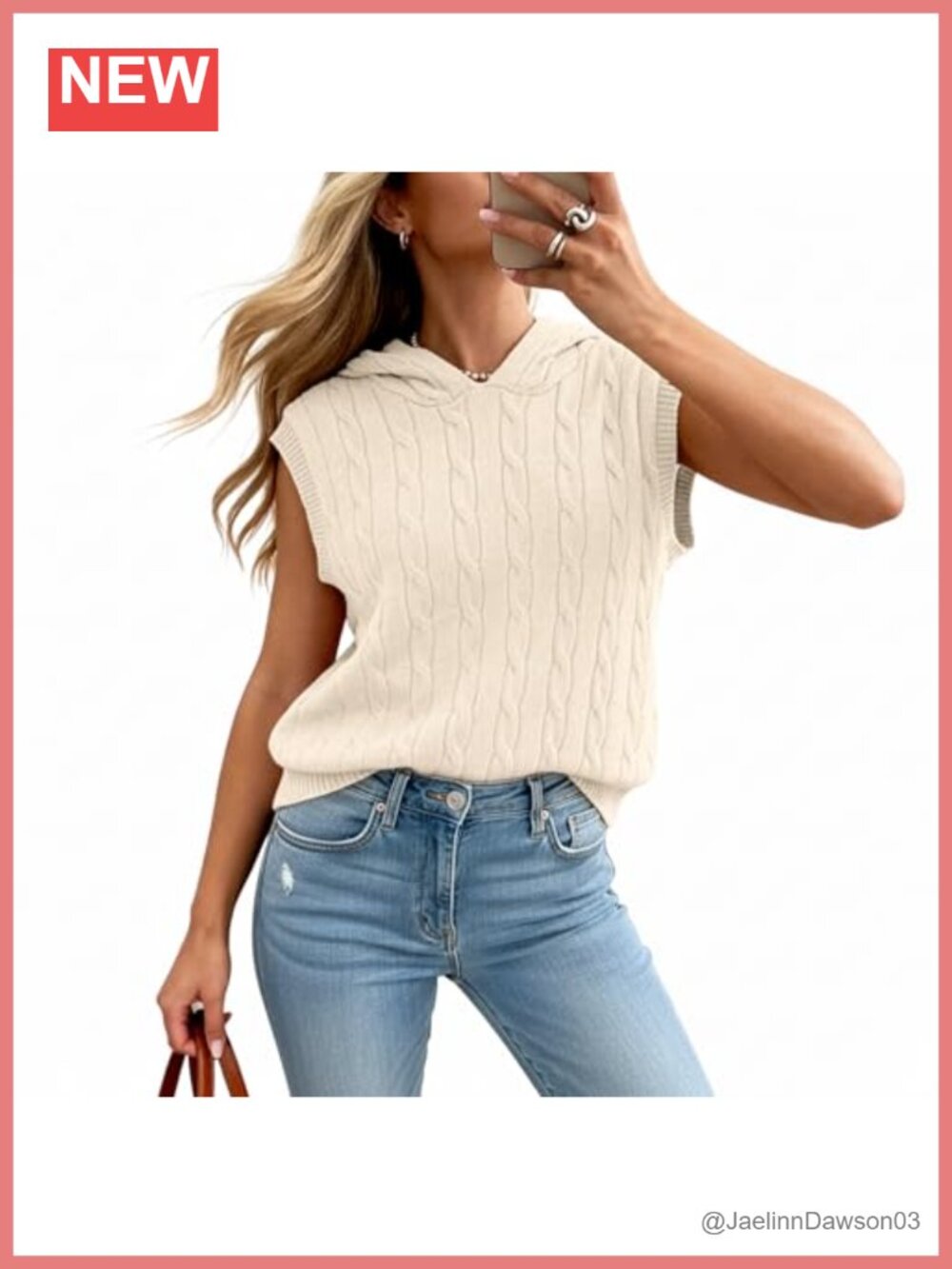 Women's Hooded Cable Knit Sweater Vest Sleeveless Pullover
